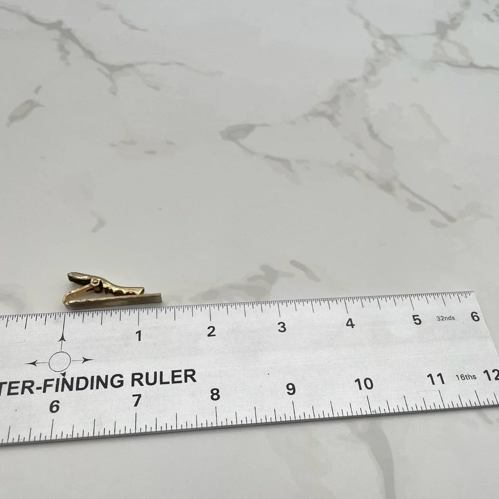 Vintage Gold Tone Tie Clip Bar Textured Hammered Engraving Space Classic Men Y2K